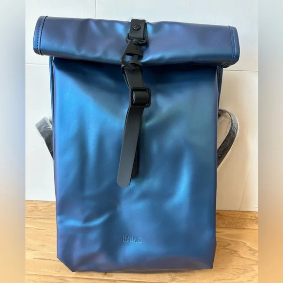 RAINS NWT Laser Blue Rolltop Rucksack Mini W3 Backpack OS  display picture 1